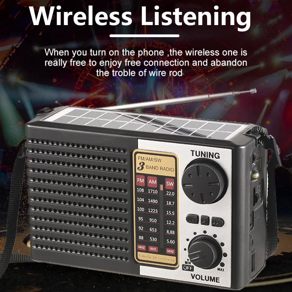 Radio de Emergencia Solar AM FM SW con Linterna LED y Bluetooth