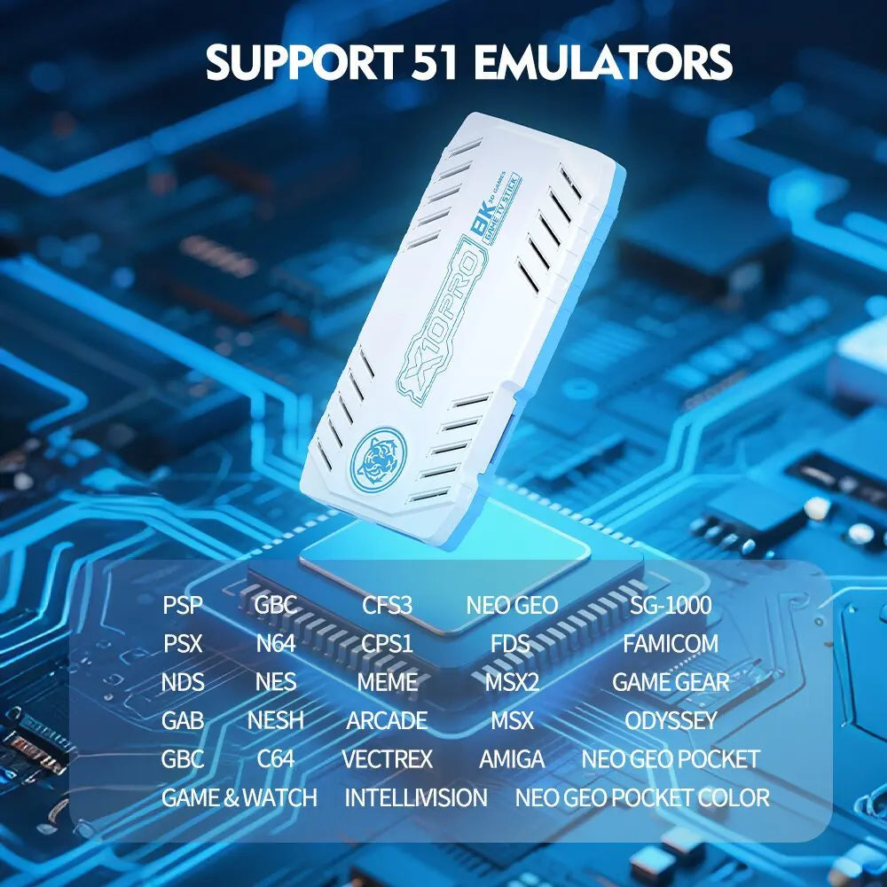 Consola de Videojuegos Retro X10 4K HD para TV, Mini Consola Portátil con Más de 50000 Juegos, 51 Emuladores, Controles Inalámbricos, Plug and Play