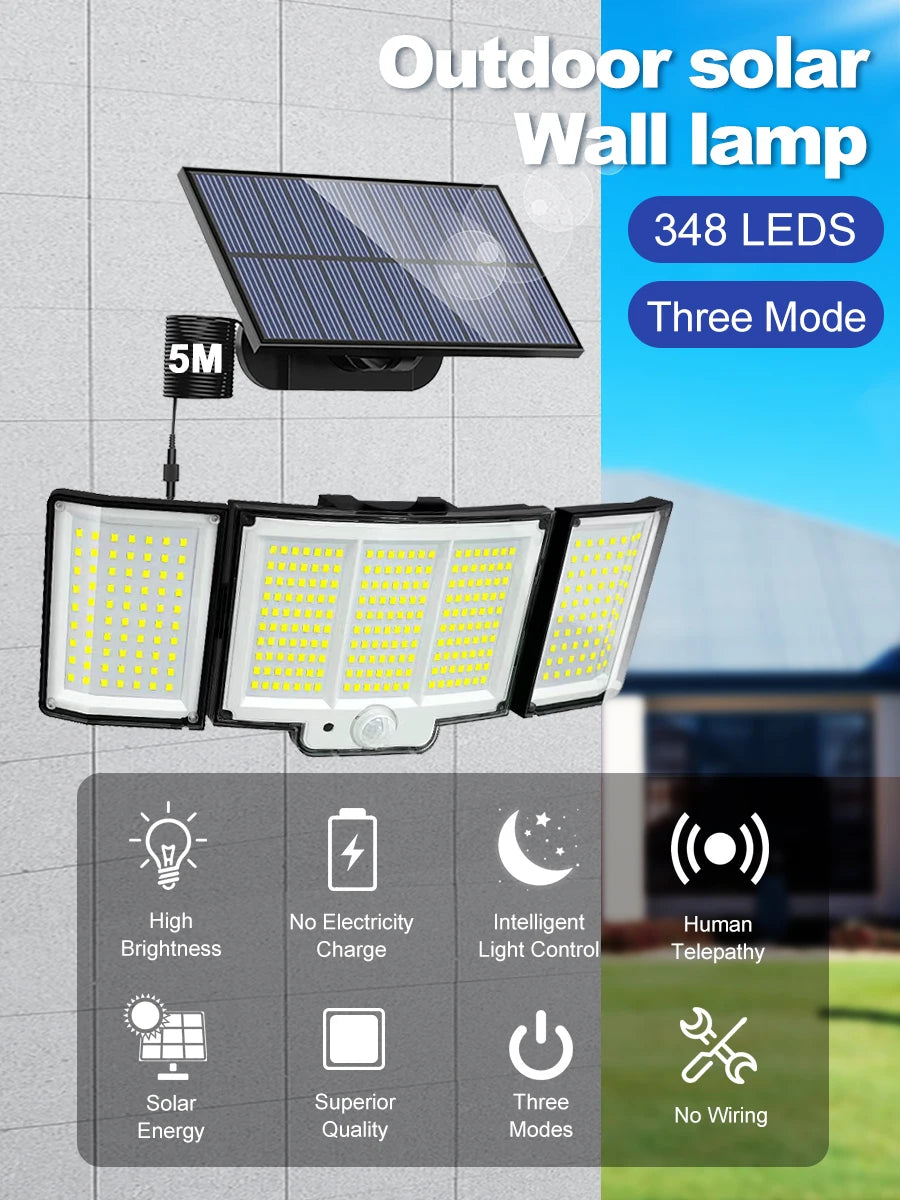 Lámpara Solar LED Exterior con Sensor de Movimiento IP65 3 Modos