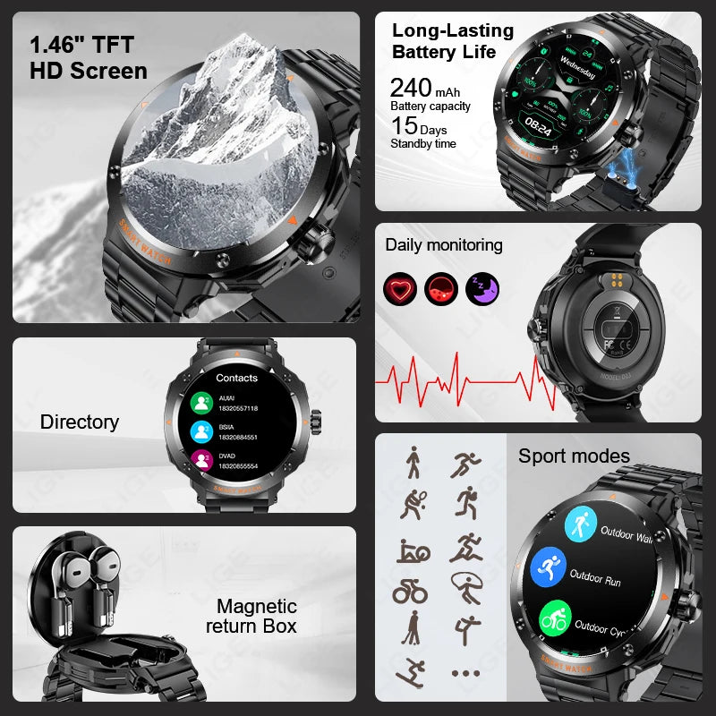Reloj Inteligente 2 en 1 con Auriculares NFC para Hombre