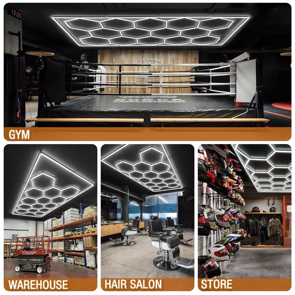 Luz LED hexagonal para garaje, 50000H, 6500K, ultrabrillante, para el hogar, gimnasio, barbería, detallado de coches, Bar, sótano, taller, iluminación de techo