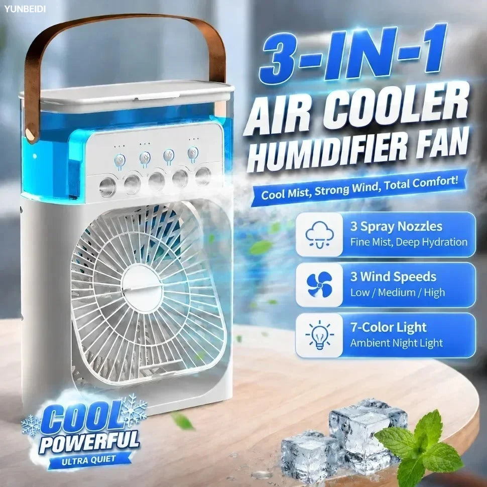 Ventilador 3 en 1 Portátil con Luz LED y Humidificador