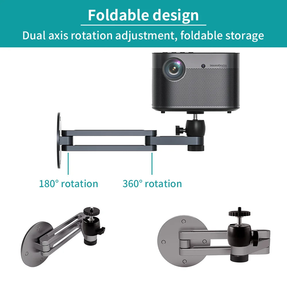 Soporte de montaje en pared para proyector, soporte de pared plegable ajustable multiángulo con rotación de 360 grados, soporte para proyector de aleación de aluminio
