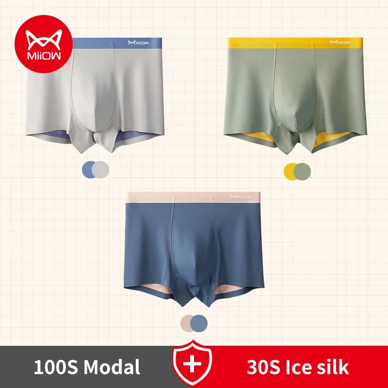 MiiOW 3 uds calzoncillos Boxer hombre ropa interior Modal seda de hielo bragas ligeras para hombre Boxershort 5A calzoncillos antibacterianos Boxer masculino