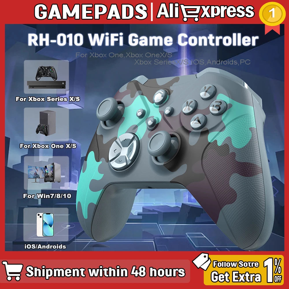 Mando de Juego Inalámbrico para Xbox One Series X/S con Wifi, Sensor Giroscópico de 6 Ejes, Doble Vibración, Joystick con Efecto Hall