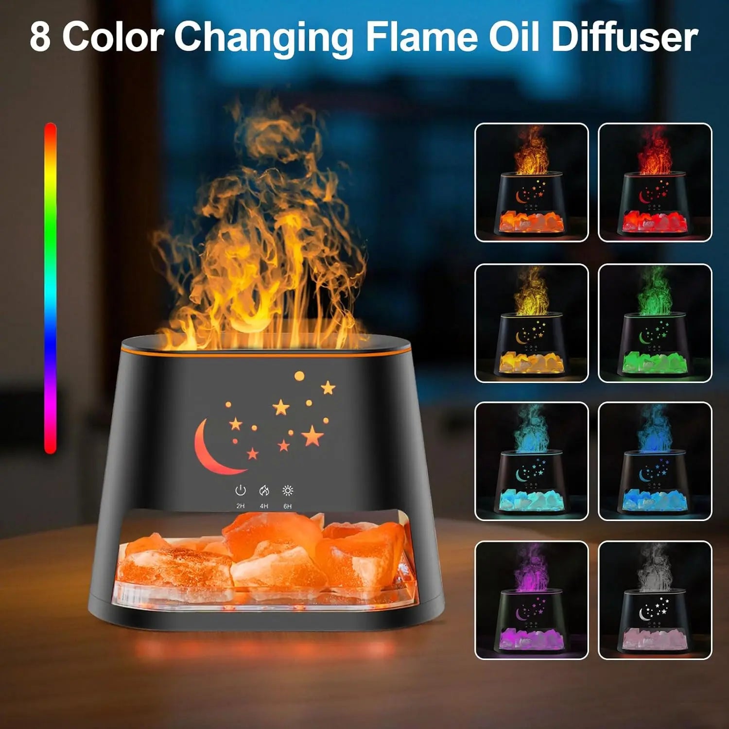 Difusor Ultrasónico de Aceites Esenciales con Sal del Himalaya 8 Colores