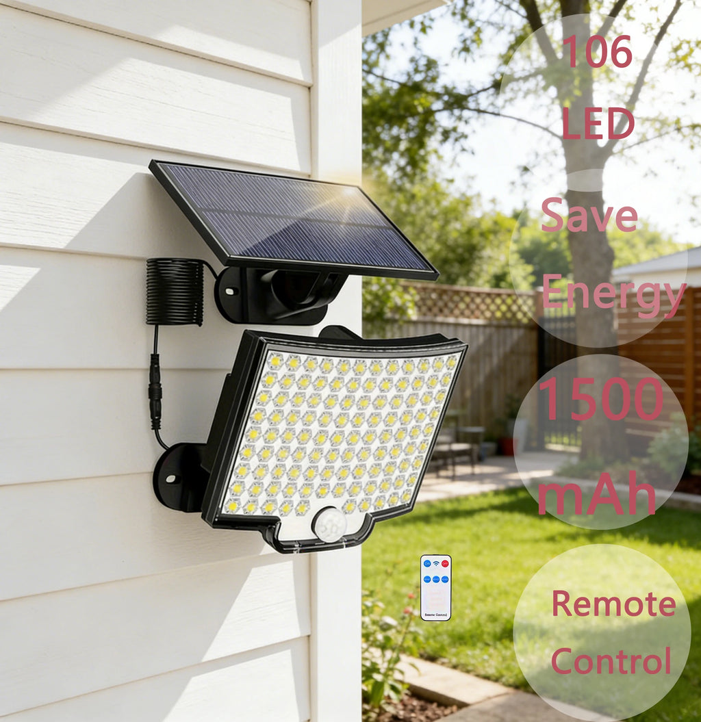 Luces Solares LED 106 con Sensor de Movimiento y Control Remoto