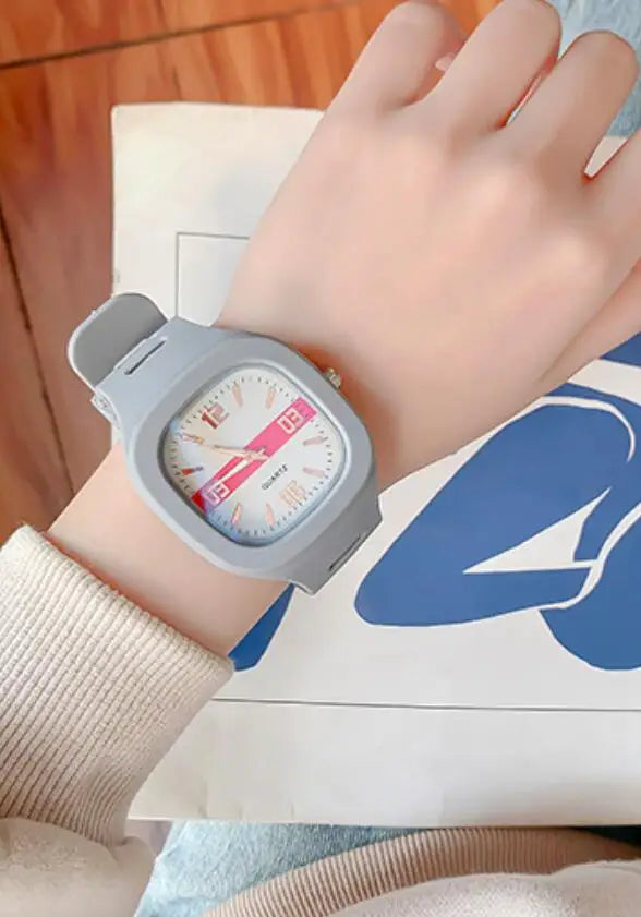 Reloj de Cuarzo Cuadrado para Mujer, Correa Silicona