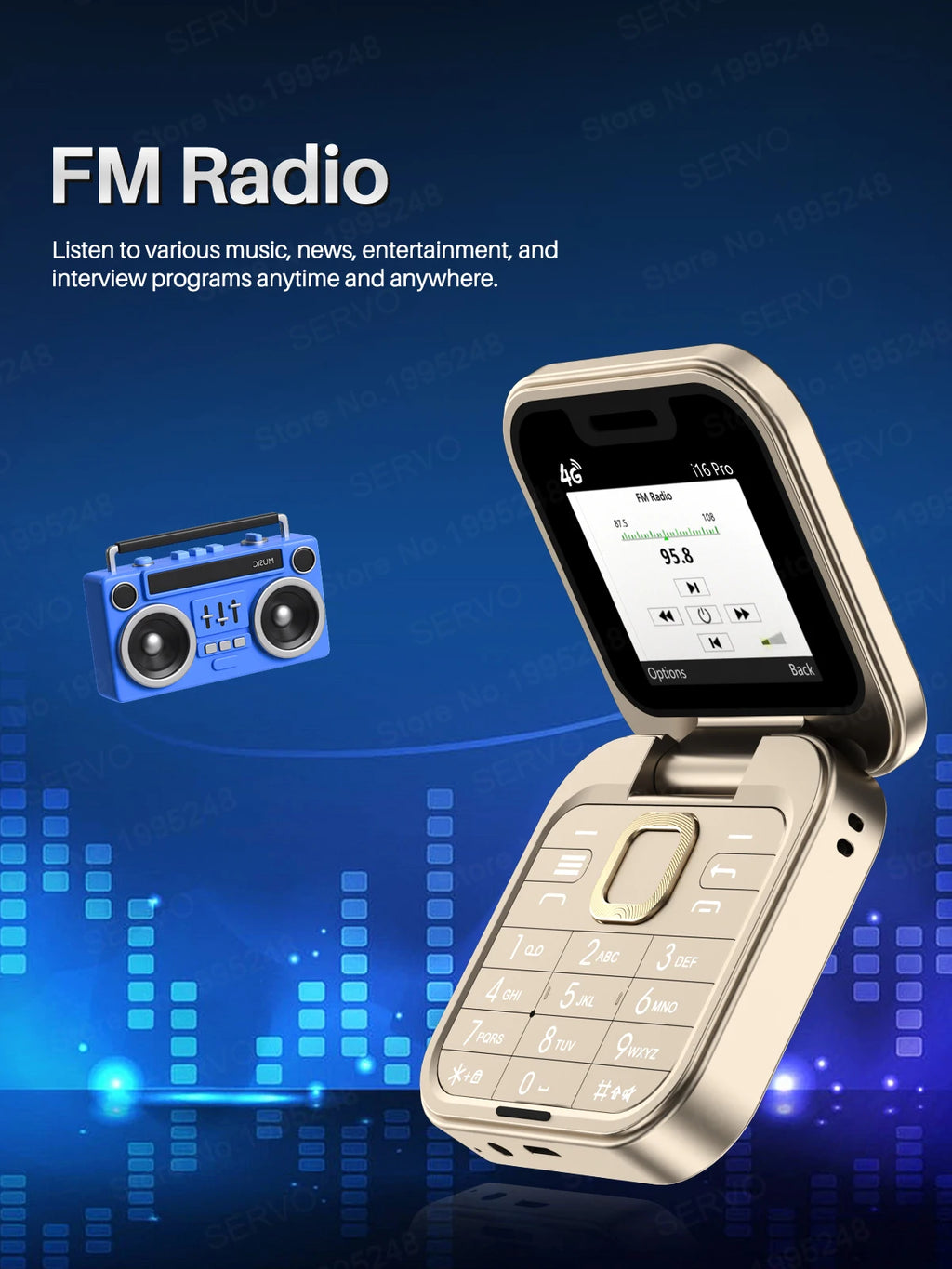 SERVO i16 PRO 4G LTE Mini teléfono móvil con tapa Dual SIM llamada en espera grabación velocidad Dial Radio FM pantalla de 1,77 "teléfonos móviles plegables