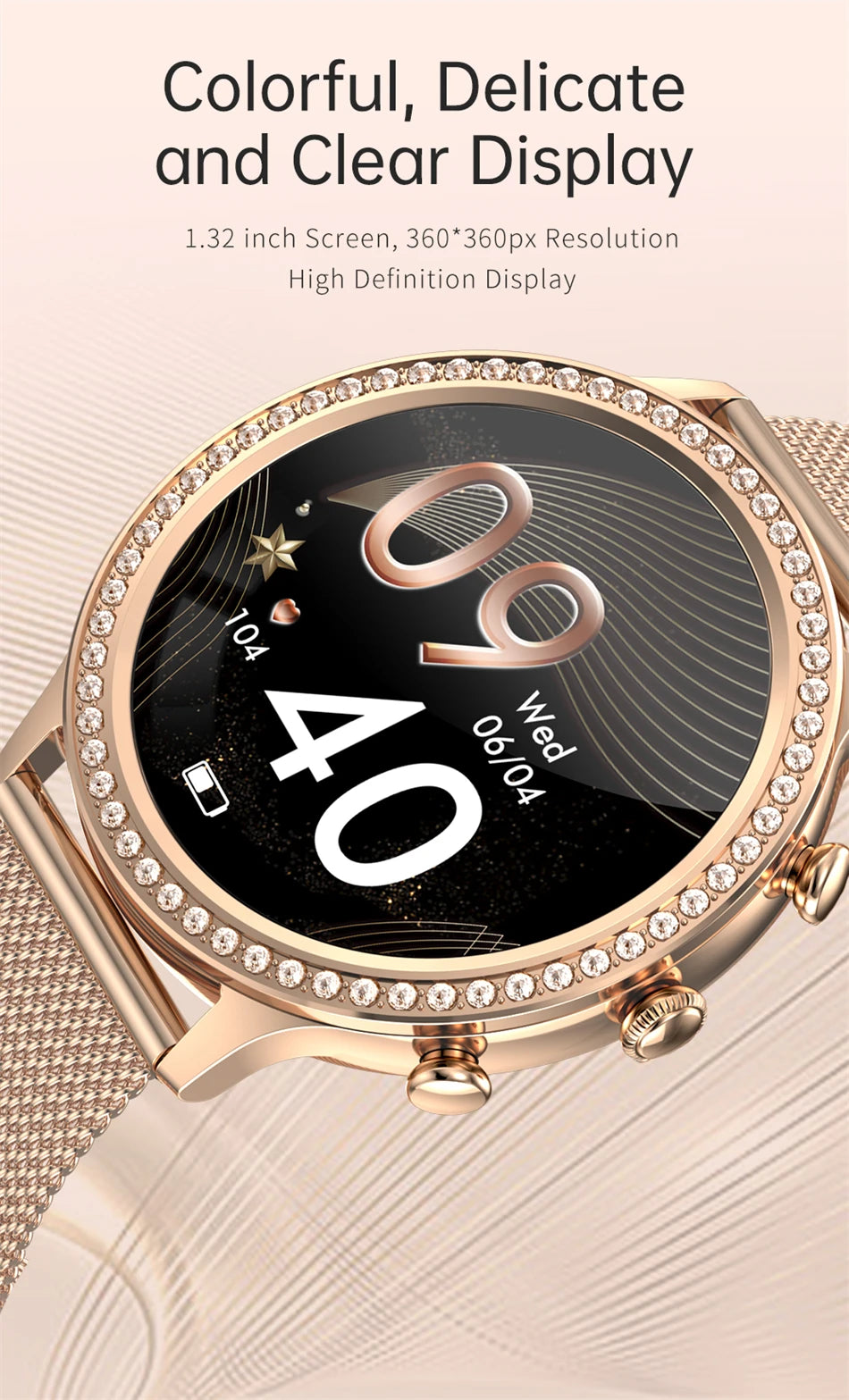 Reloj Inteligente para Mujer con Monitor Cardíaco Bluetooth
