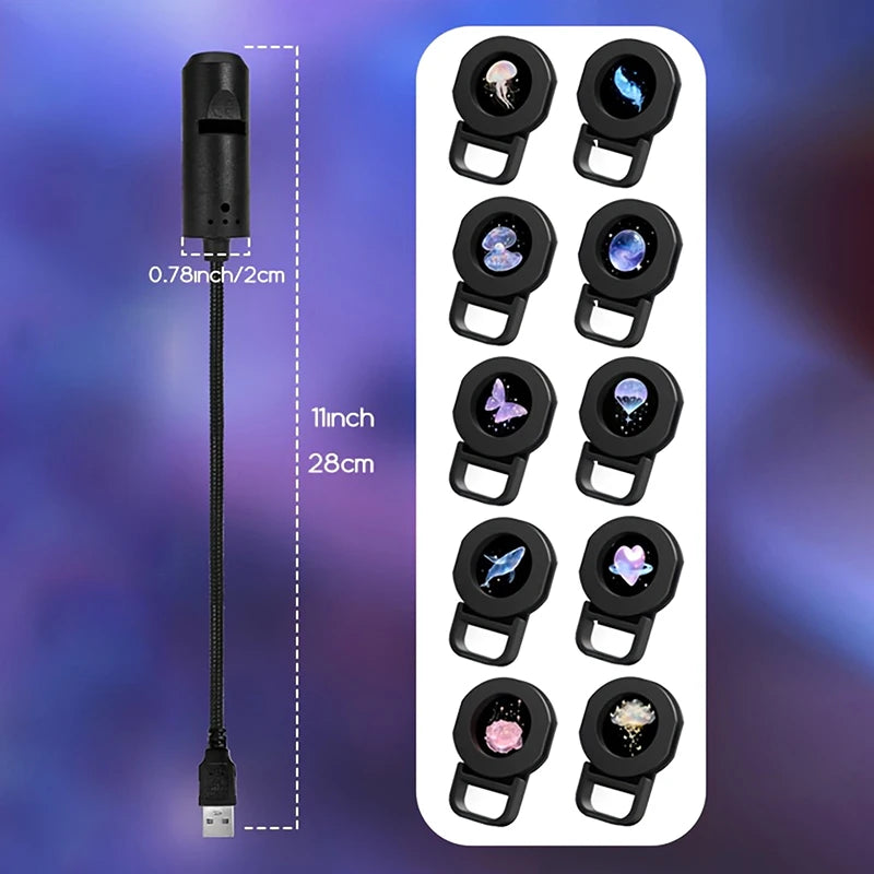 Proyector LED USB /KQM/, Lámpara de Proyección LED, Luz Nocturna de Proyección de Sueños LED, Proyector LED con 10 Patrones
