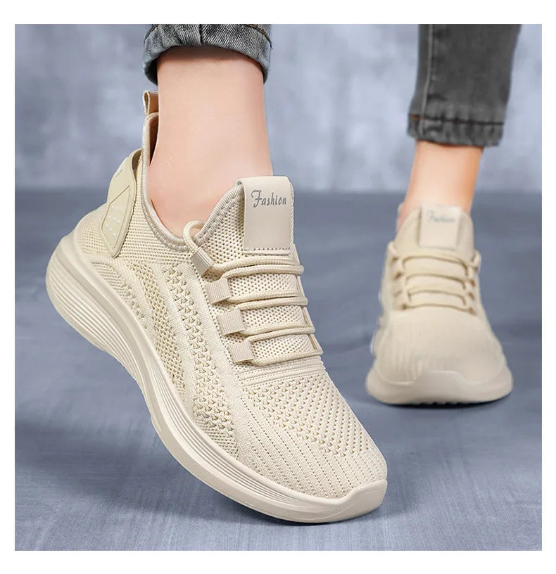 Zapatos informales para mujer, gran oferta, calcetín sin cordones de malla de aire transpirable, calzado para exteriores, zapatillas de deporte para mujer, plataformas de fondo grueso, 2025