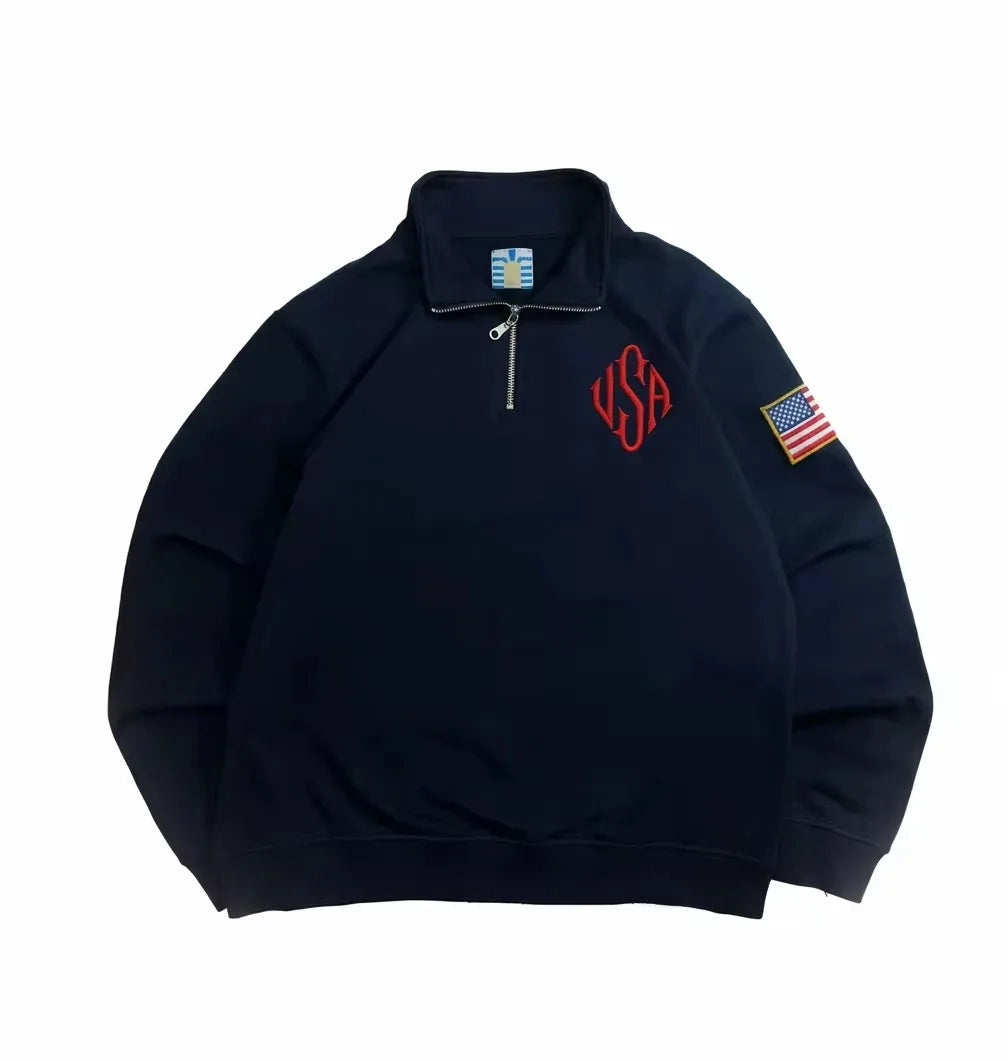 Sudadera Y2K con Cremallera, Bordada, Vintage Americana, Unisex