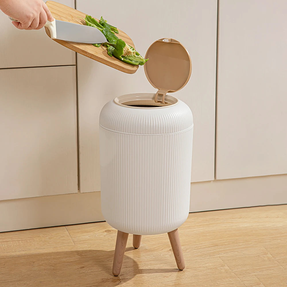 Cubo de basura de 7 a 8 litros tipo prensa con base alta para baño y cocina
