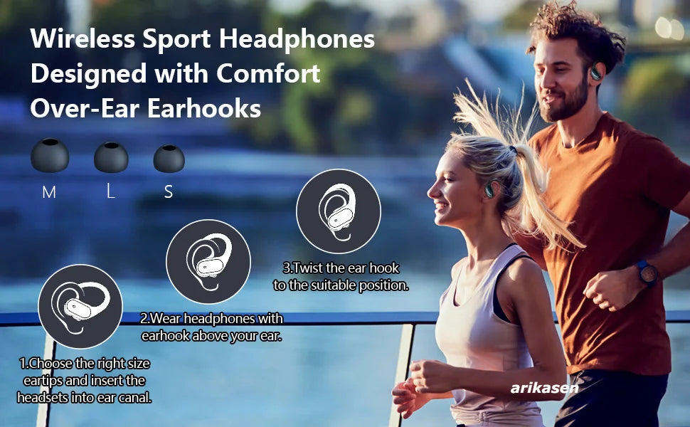 Auriculares inalámbricos deportivos Bluetooth 5,3 con micrófono con cancelación de ruido 75H estéreo HiFi sobre la oreja pantalla LED USB-C IPX6