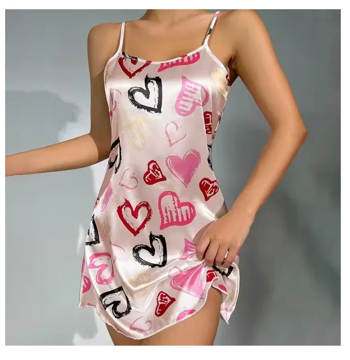 Camisón Sexy con estampado Floral para mujer, ropa de dormir de seda, color negro, para el hogar