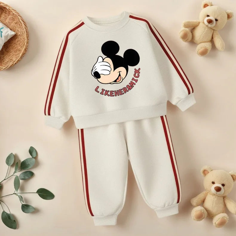 Conjuntos de sudaderas informales con estampado de dibujos animados para niños, sudaderas con capucha y cuello redondo, pantalón largo, traje de dos piezas, chándal para niñas, primavera 2026