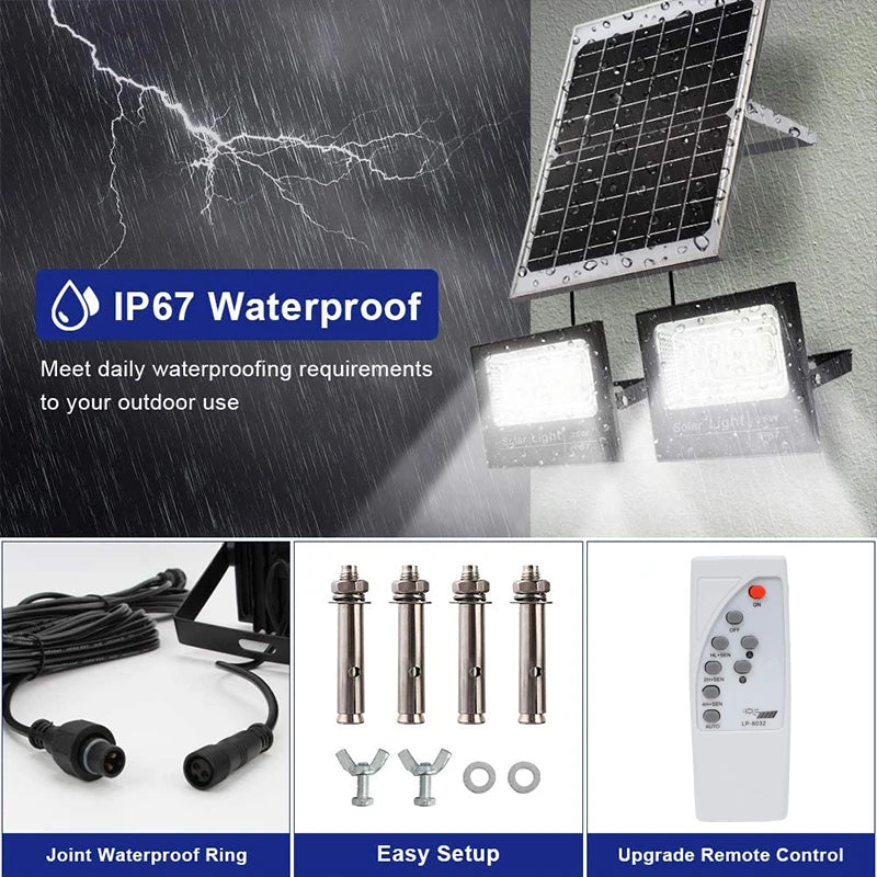 Reflector solar LED 400W 2 cabezales para jardín impermeable IP65