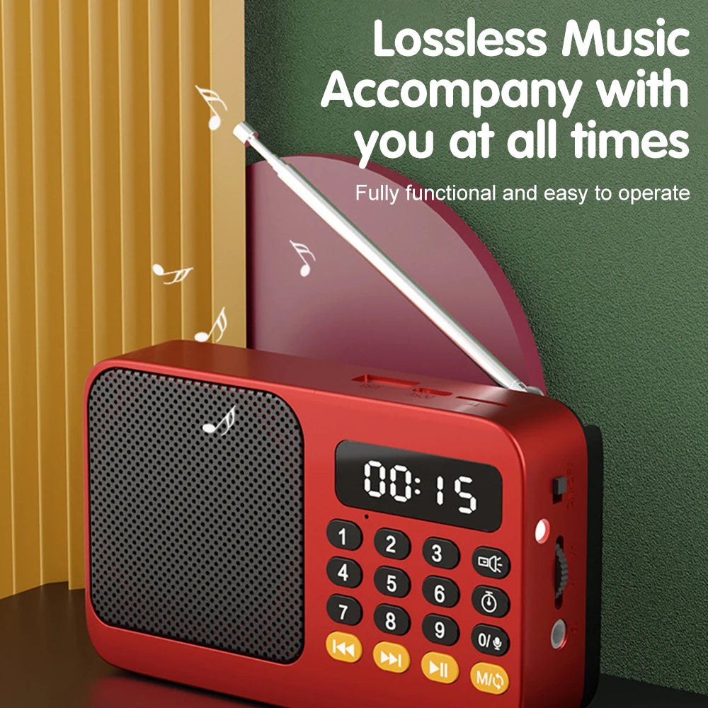 Receptor de Radios de Radio FM portátil, Altavoz Bluetooth Vintage, tarjeta TF, reproductor de música MP3 USB, grabadora con pantalla LCD