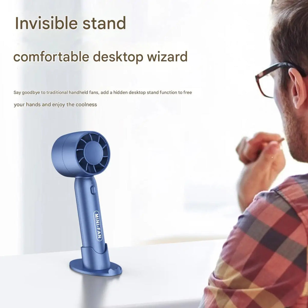 Turbo ventilador pequeño de mano con carga USB, mini soporte de escritorio ligero portátil para exteriores con batería de larga duración