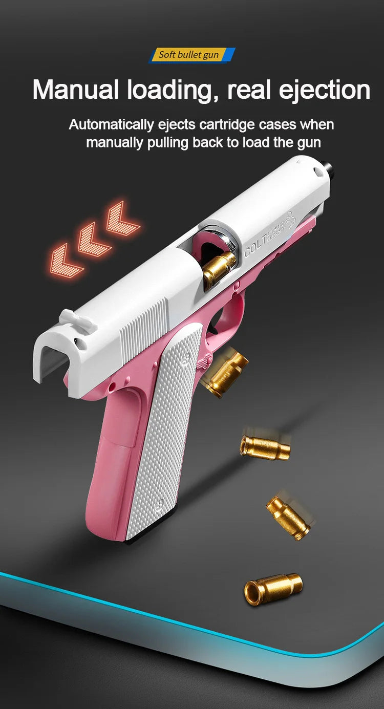 Pistola de juguete M1911 con balas de espuma, expulsión de casquillos, lanzador de dardos de espuma, arma de airsoft manual con silenciador para niños y adultos
