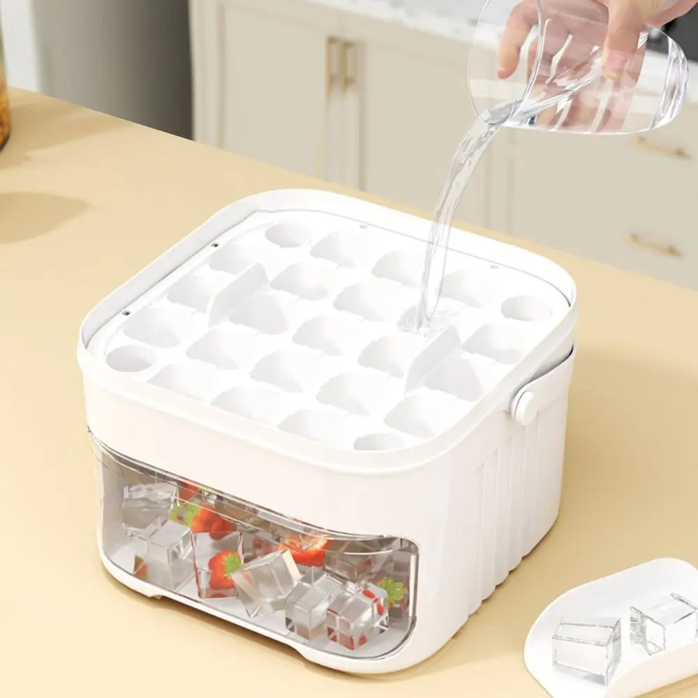 Máquina de hielo de 50 cubos con tapa de fácil prensa, máquina para hacer cubitos de hielo de doble capa, refrigerador, caja de hielo para almacenamiento de hielo para el hogar