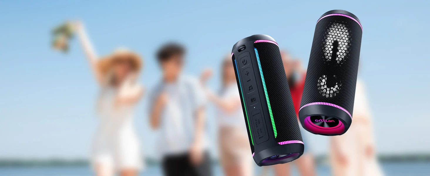Ortizan X30 Altavoz Bluetooth portátil 40W al aire libre IPX7 impermeable bajo Boost caja de sonido 3-EQ TWS doble emparejamiento BT5.3 luces RGB