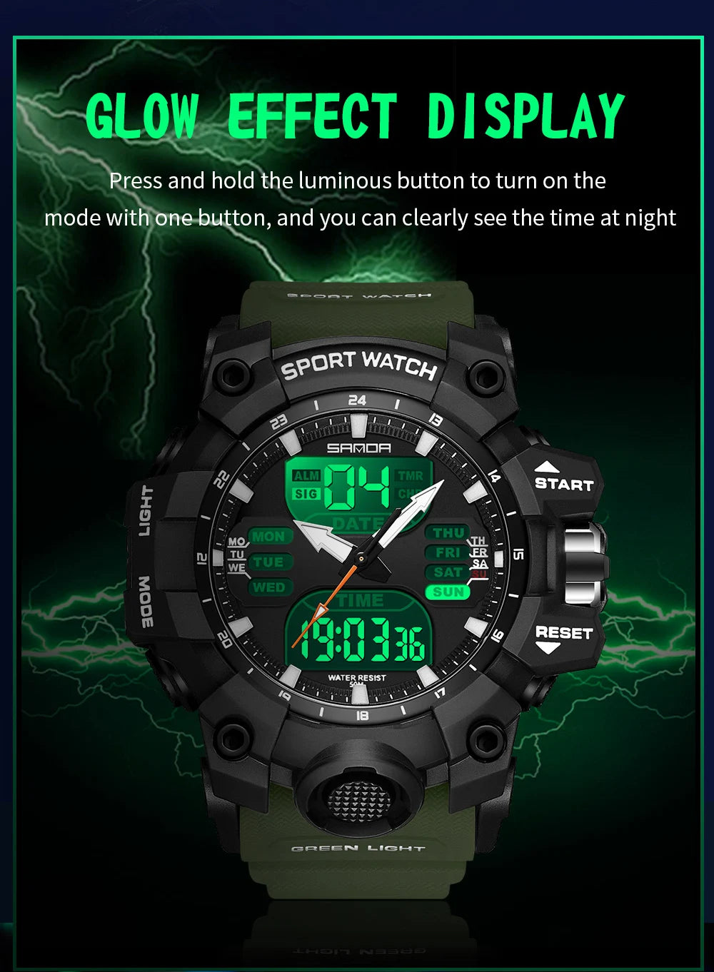 SANDA-reloj electrónico de lujo estilo G para hombre, cronógrafo Digital analógico LED para deportes al aire libre, pantalla Dual militar, resistente al agua hasta 50M