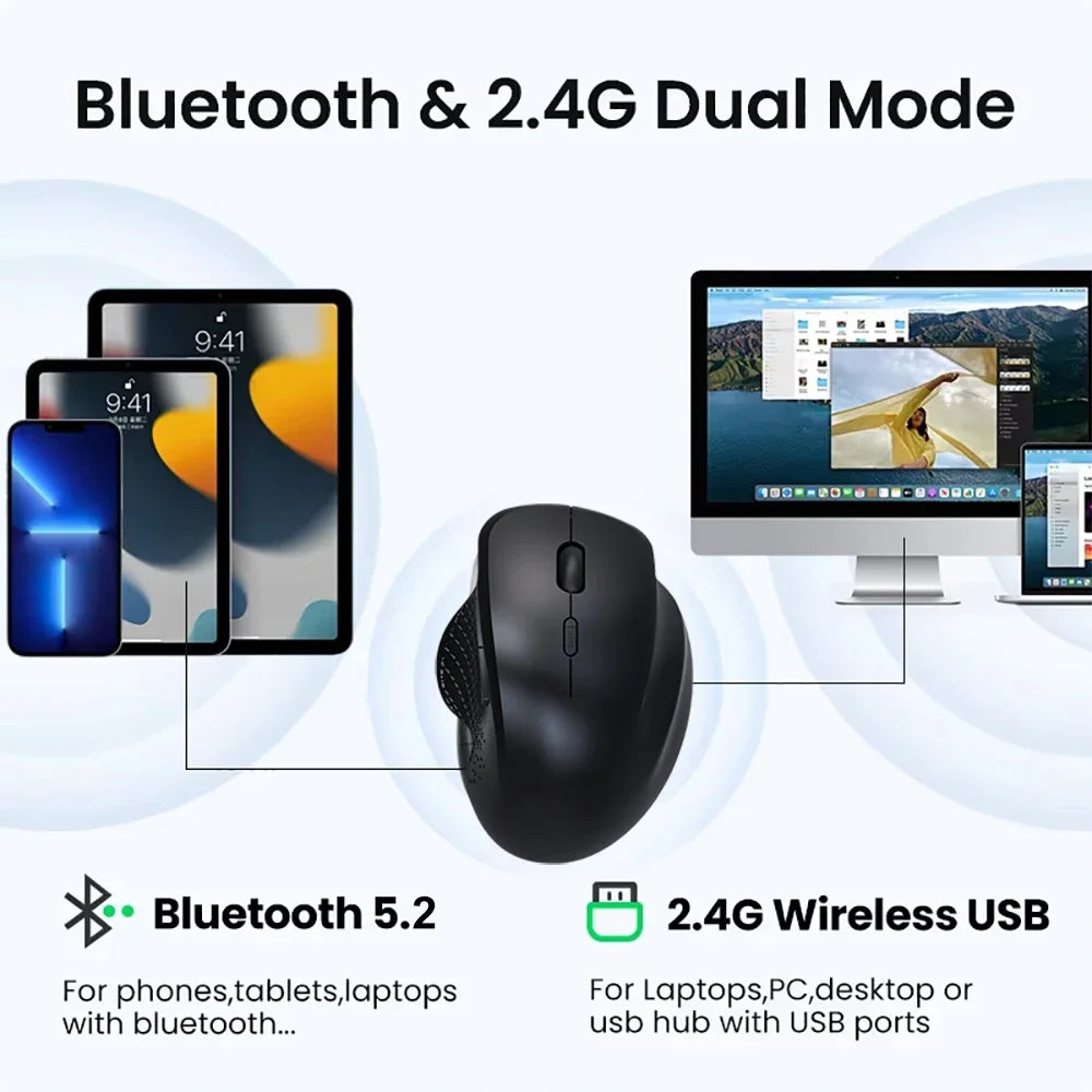 Ratón inalámbrico de modo Dual 2,4G, Bluetooth 5,2, ratón recargable, ratón de juego de 1600DPI para ordenador portátil, tableta, Windows, MacOS
