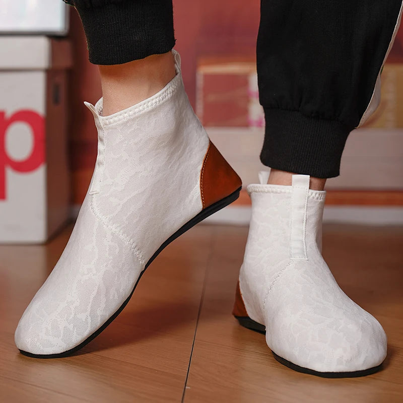 YRZL Mocasines para hombre de malla transpirable, mocasines ligeros de conducción de caña alta, zapatos casuales sin cordones para hombres, zapatos cómodos para caminar
