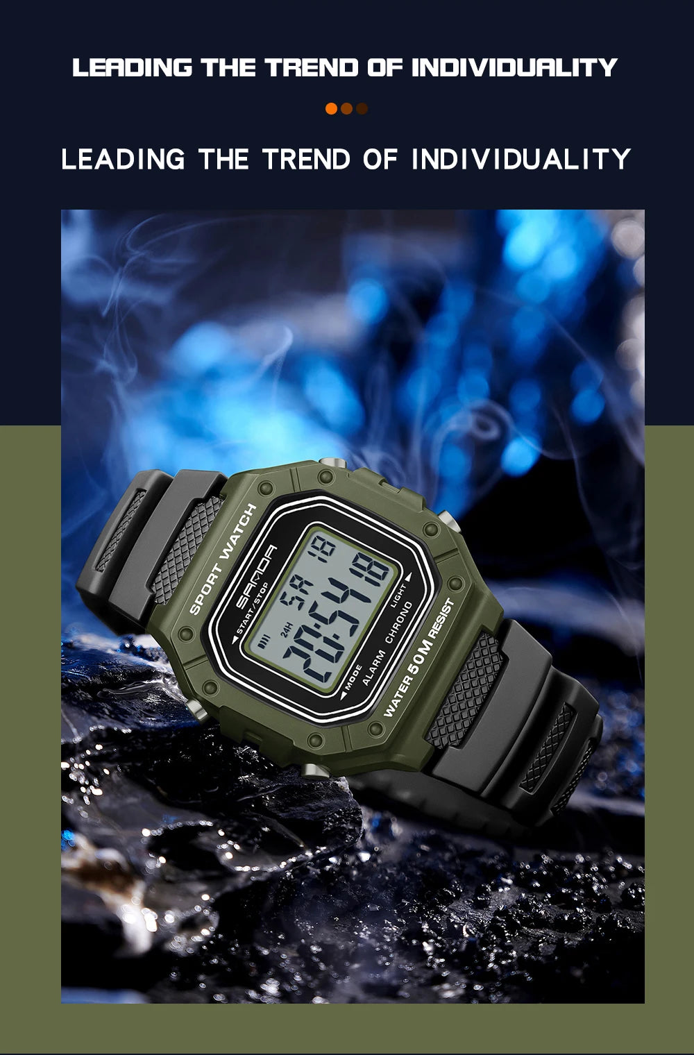 SANDA 2156 reloj de moda para hombre, relojes deportivos militares resistentes al agua, relojes de pulsera digitales Led con esfera grande del ejército, cronómetros para hombre