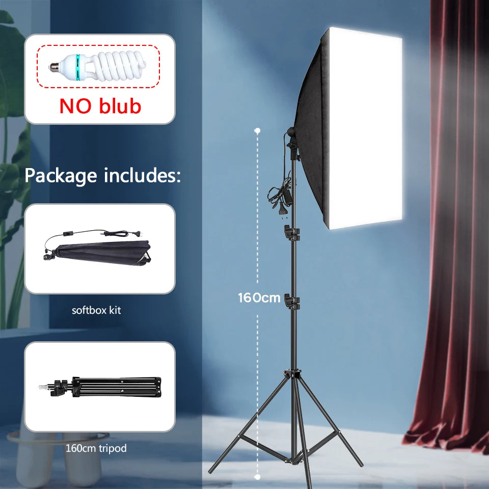 Kit softbox para fotografía con trípode y bombilla E27 para estudio