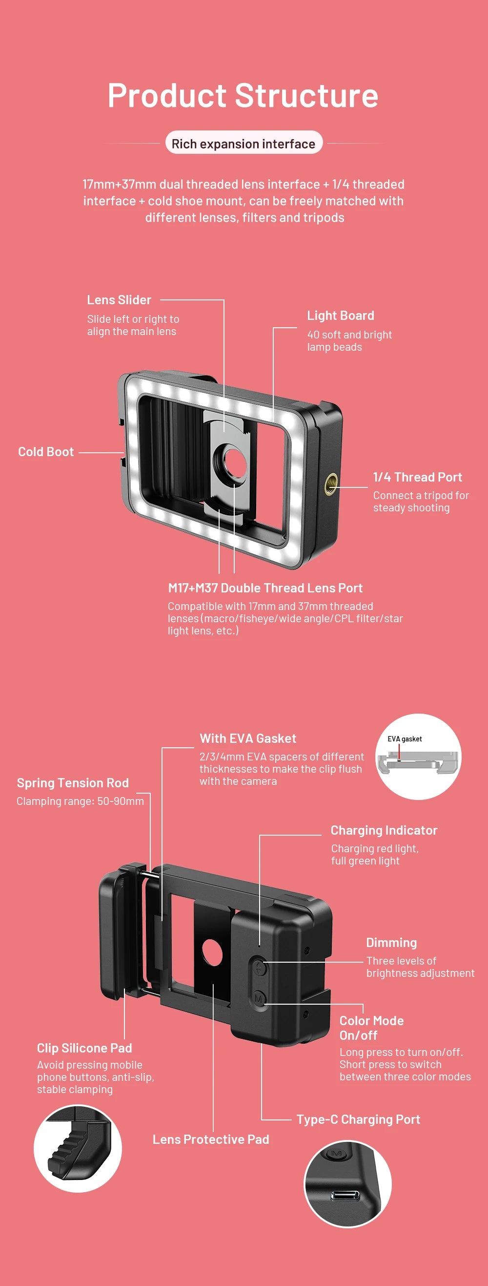 Lente Macro 15X APEXEL con Luz LED para iPhone y Samsung
