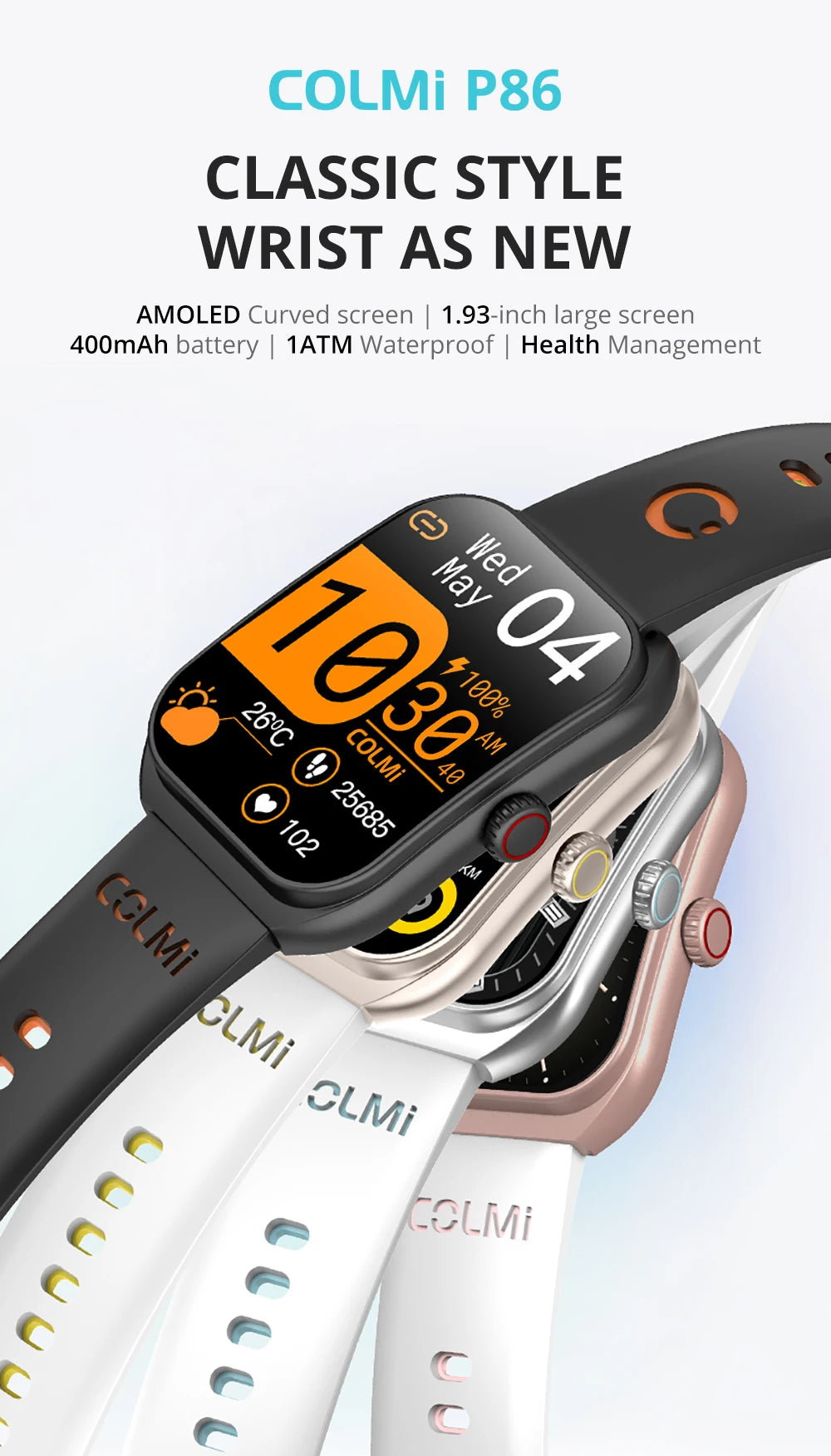 Reloj Inteligente P86 AMOLED con Gestor de Salud y Llamadas Bluetooth IP68