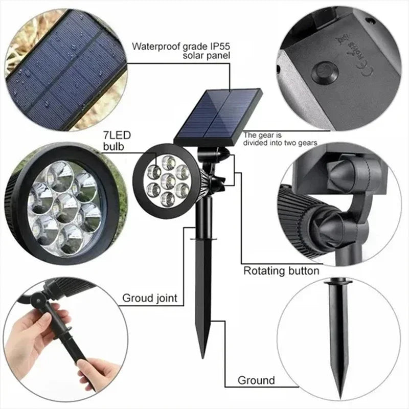 Lámpara Solar de 7 LED Ajustable para Suelo