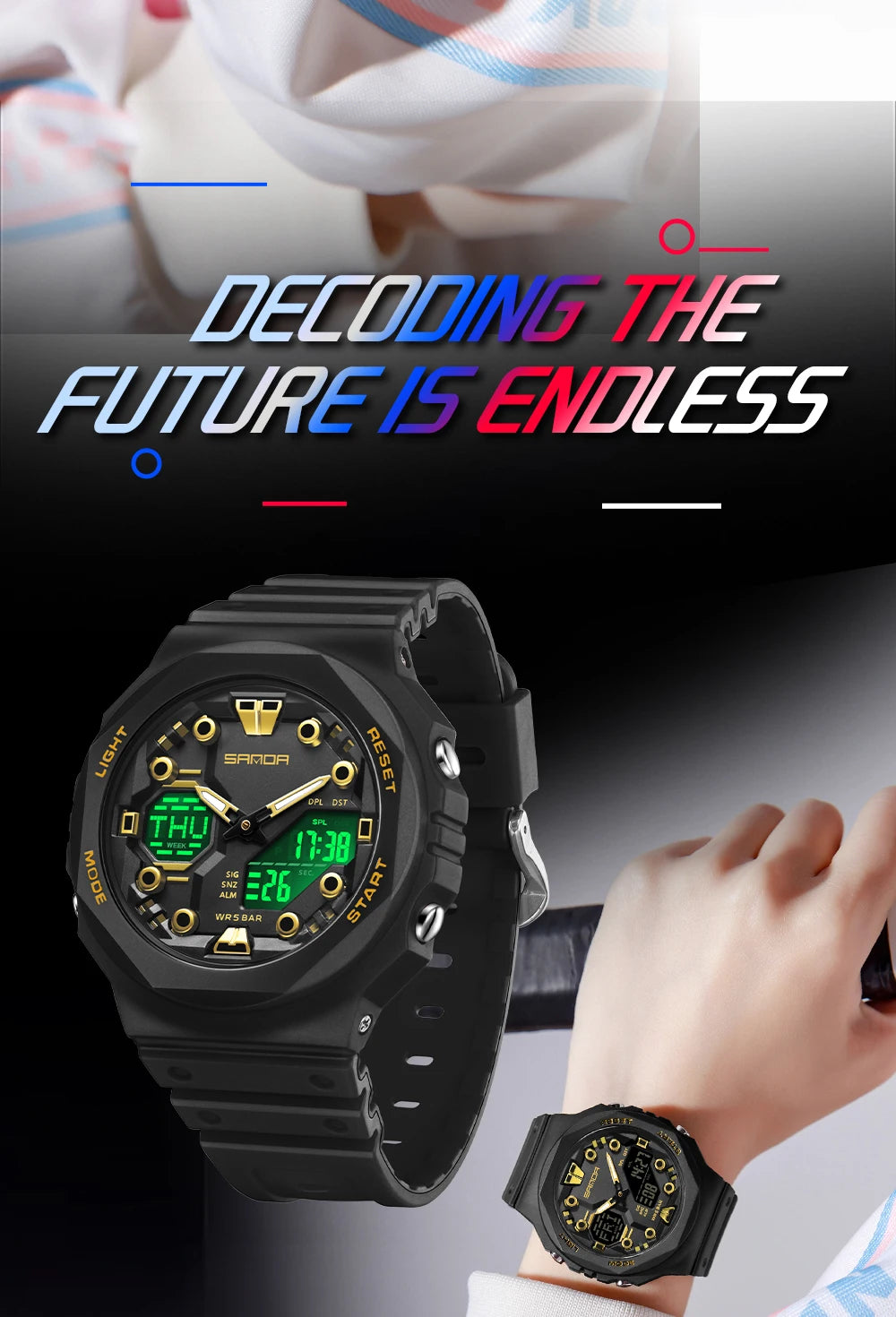 Reloj Digital SANDA 6200 para Hombre, Deportivo LED Impermeable 50M