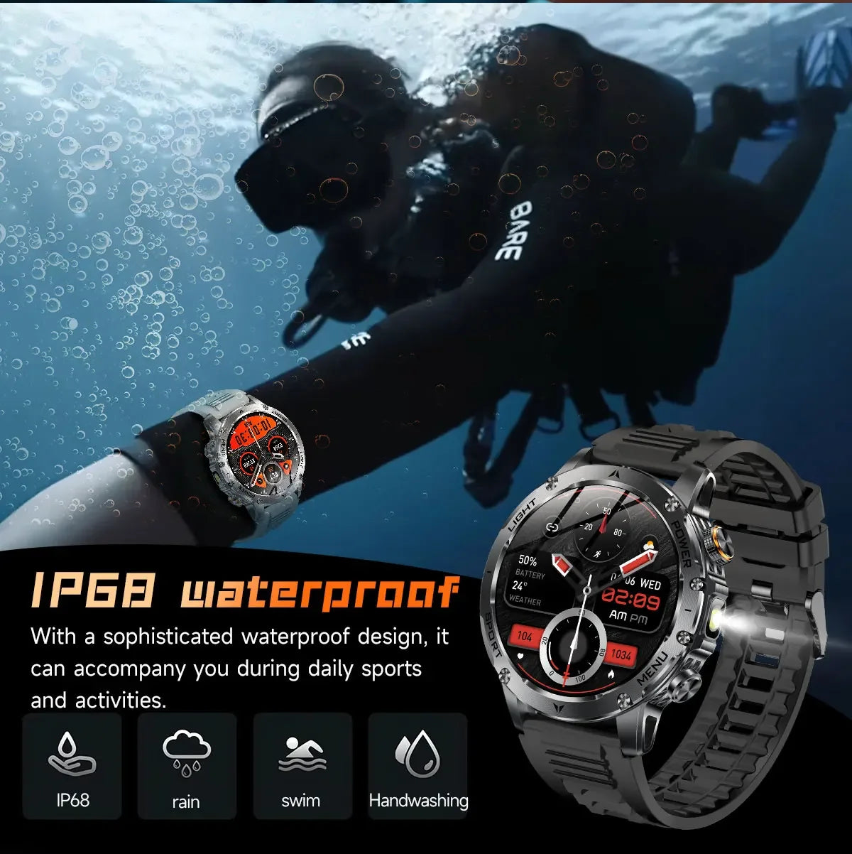 Reloj Inteligente Deportivo AMOLED con Batería 1000mAh, Brújula y GPS