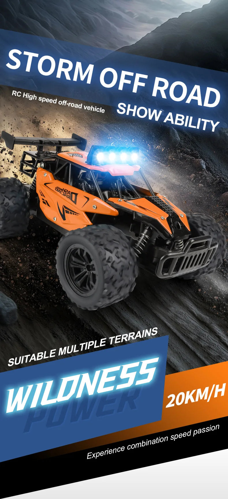 Coche RC 1:16 con Luces LED, Todoterreno, Vehículo de Escalada
