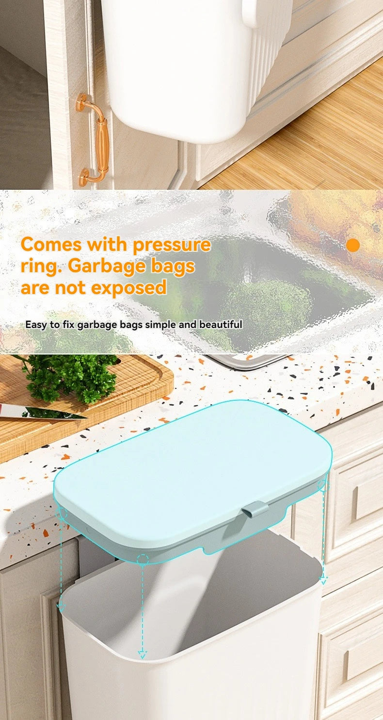 Cubo de basura de clasificación de cocina montado en la pared con tapa, tapa deslizante colgante creativa de gran capacidad sin rastro para el hogar