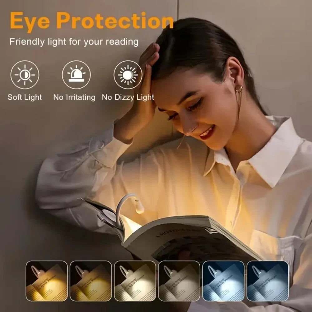 Lámpara LED portátil para libros, luz nocturna recargable por USB para protección ocular, Mini 360 ° Lámpara de lectura de escritorio con clip Luz nocturna de dormitorio de viaje