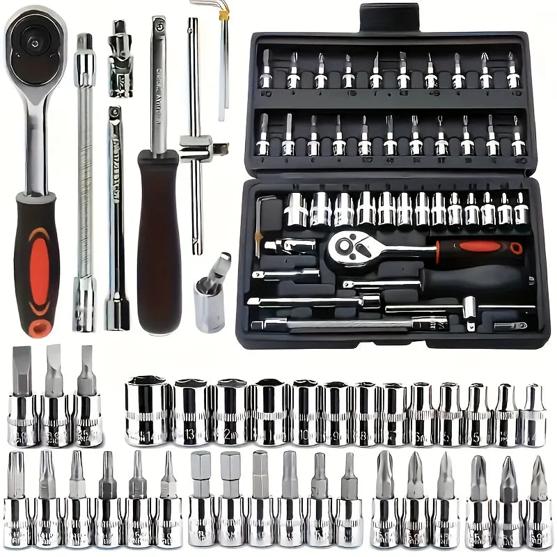 Juego de herramientas de reparación mecánica de automóviles, multifuncional con enchufe, llave y juego de trinquete, reparación de automóviles, kit de herramientas mecánico, 150/46 Uds.