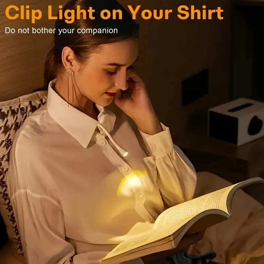 Lámpara LED portátil para libros, luz nocturna recargable por USB para protección ocular, Mini 360 ° Lámpara de lectura de escritorio con clip Luz nocturna de dormitorio de viaje