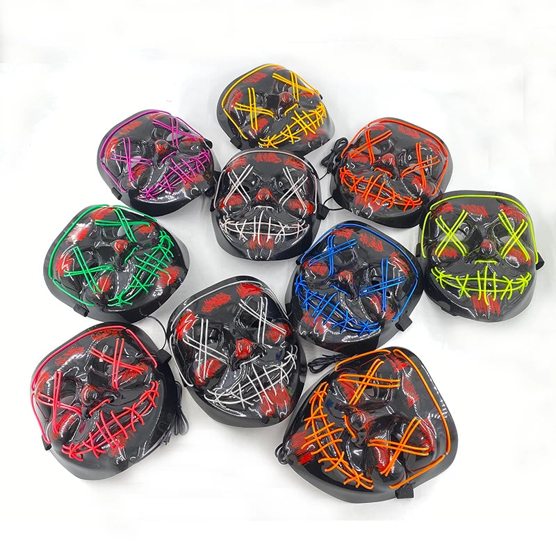 Máscaras Faciales Luminosas Inalámbricas para Halloween, Máscara Purge con Luz, Accesorios de Cosplay, Disfraz de Máscara Facial de Neón