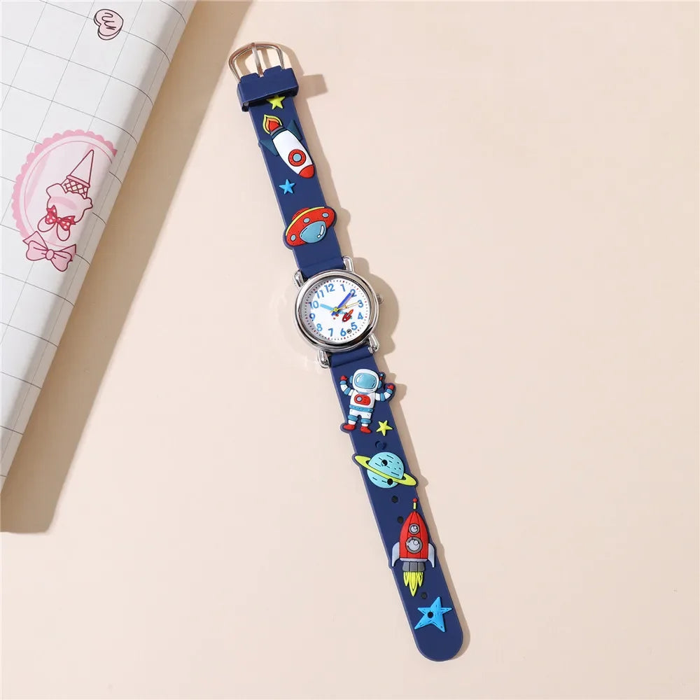 1/2 Uds. Relojes de dibujos animados 3D para niños, reloj de pulsera de cuarzo con patrón de astronauta, reloj electrónico deportivo para niños y niñas, regalo para estudiantes