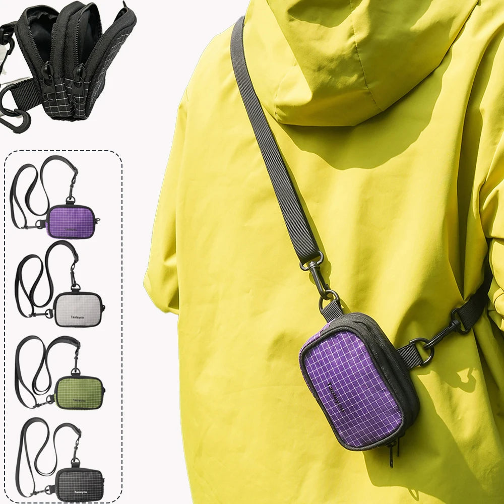 Bolso cruzado ligero de nailon para hombre, bolsa EDC con múltiples bolsillos, monedero para auriculares, bolso cuadrado pequeño para uso diario, viajes y trabajo