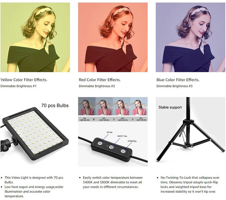 Kit de iluminación Led para fotografía y cámara, luz de vídeo con trípode, filtros RGB de 4 colores para filmación, transmisión, grabación en estudio