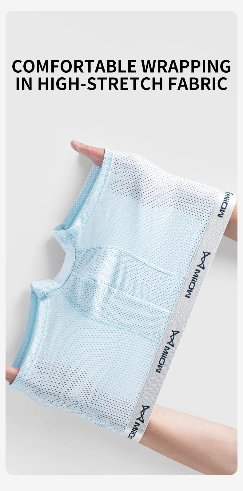MiiOW, 3 uds., ropa interior de seda de hielo fresca para hombre, Boxers de malla transpirable, calzoncillos para hombre 7A, bragas antibacterianas en la entrepierna para hombre, calzoncillos Boxer