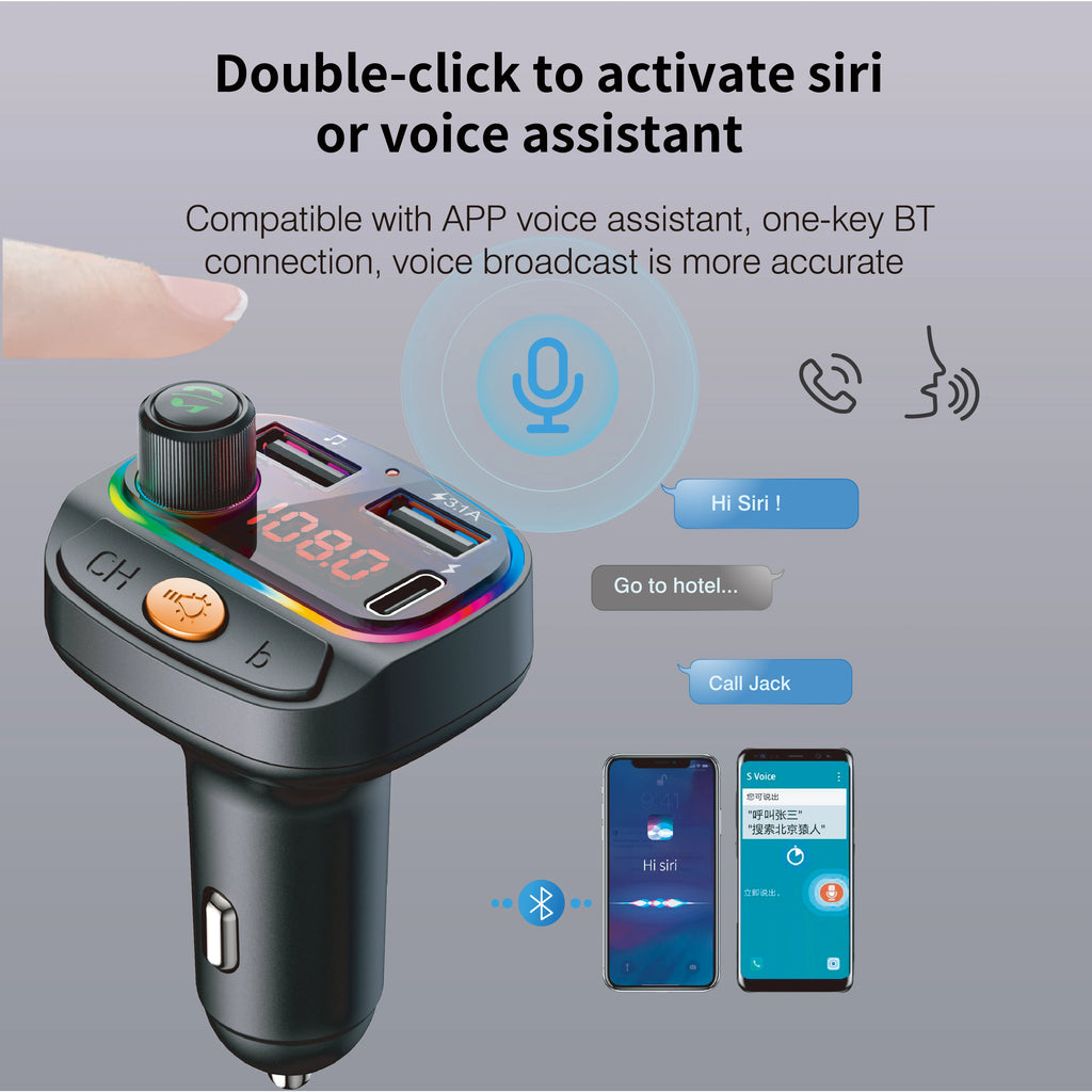 Transmisor FM Bluetooth DYBO para Auto, Cargador USB Dual, Manos Libres