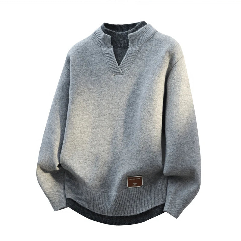 Jersey falso de dos piezas para hombre, cárdigan con cuello redondo, ropa de manga larga, suéter de punto informal juvenil cómodo y térmico