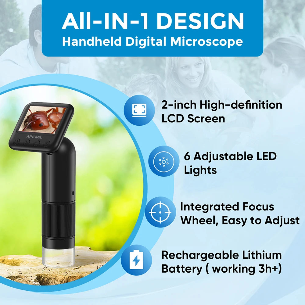 Microscopio Digital APEXEL 400-800X con Pantalla LCD y Luz LED